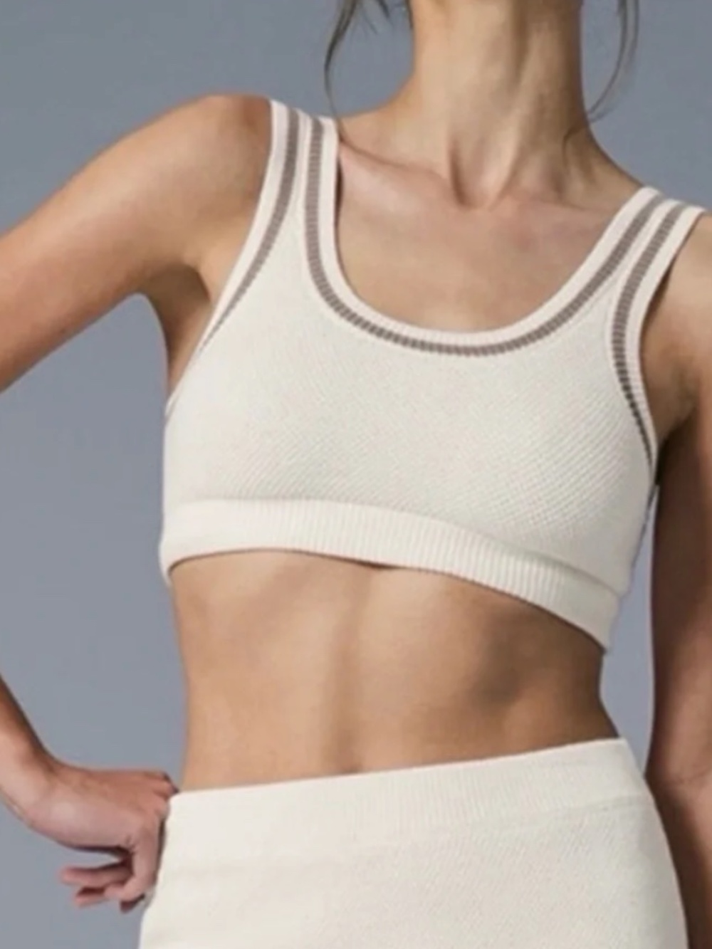 Alo Yoga Tennis Club Sweater Knit Bra Ivory/Gravel - NWOT - Small